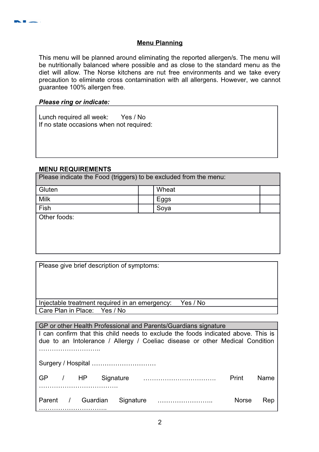 Special Diet Registration Form