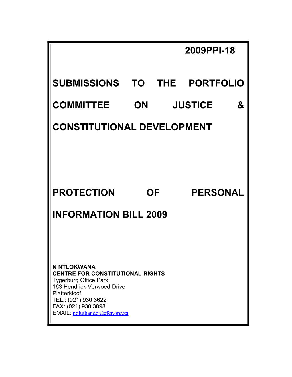 Submissions to the Portfolio Committee on Justice & Constitutional Development