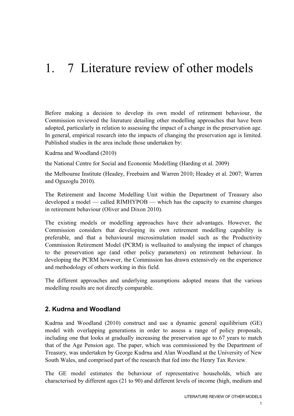 Literature Review of Other Models