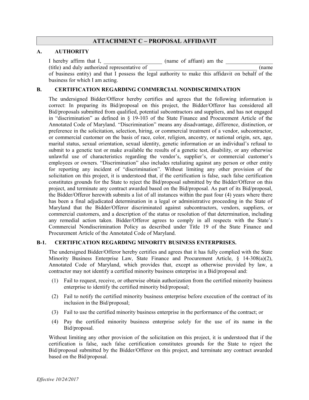 B.Certification Regarding Commercial Nondiscrimination