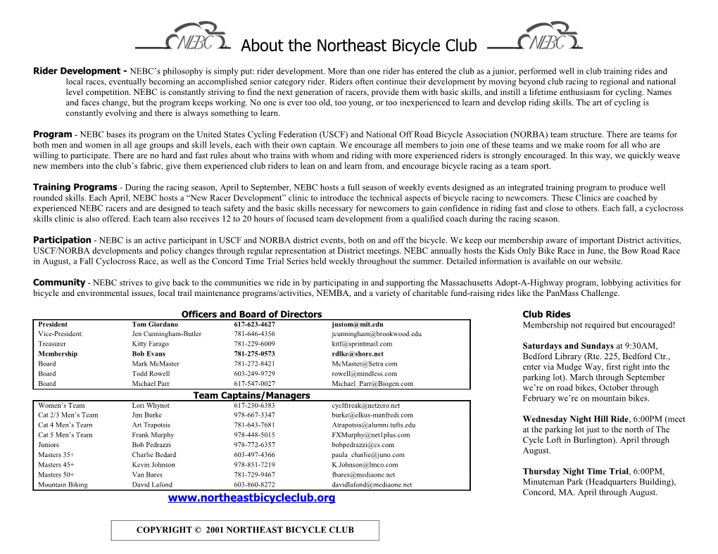 About the Northeast Bicycle Club