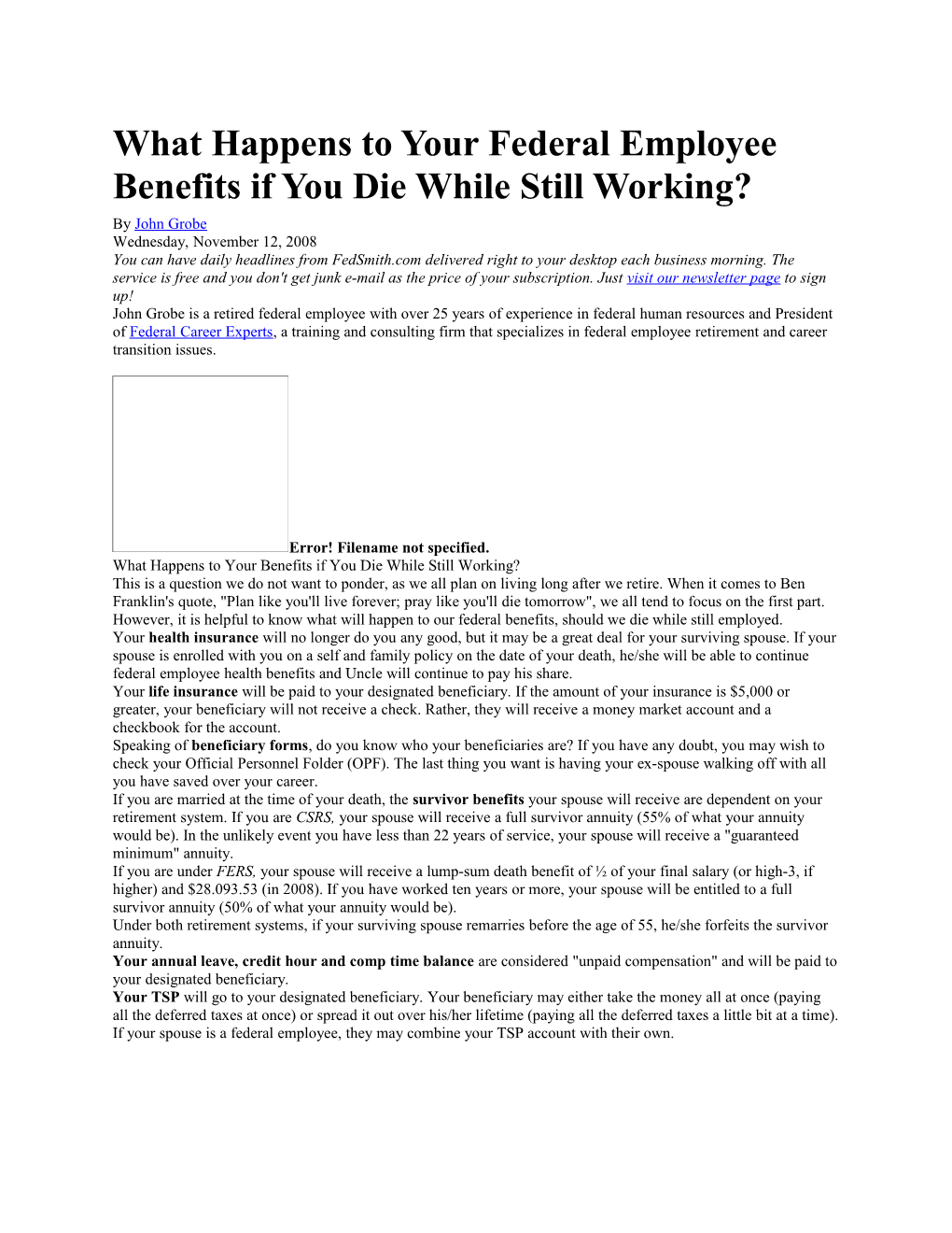 What Happens to Your Federal Employee Benefits If You Die While Still Working