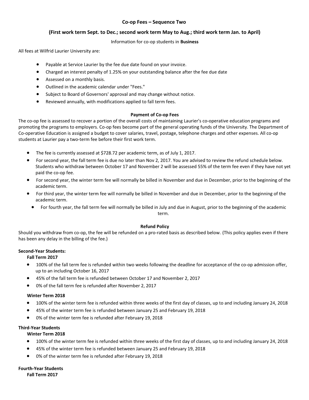 Co-Op Fees Sequence Two