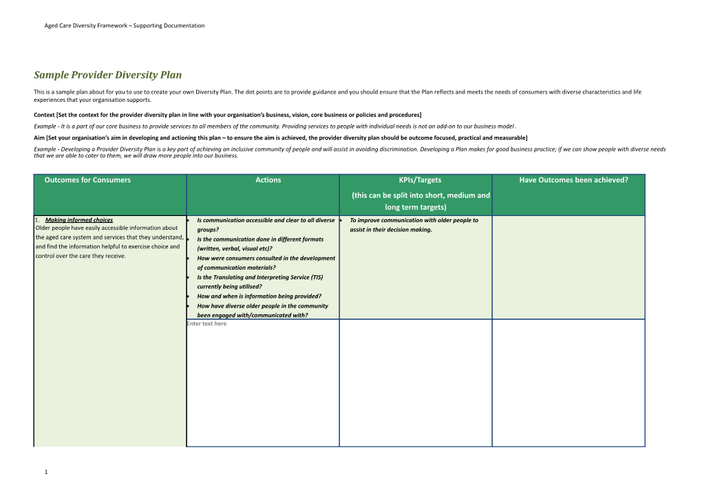 Sample Provider Diversity Plan