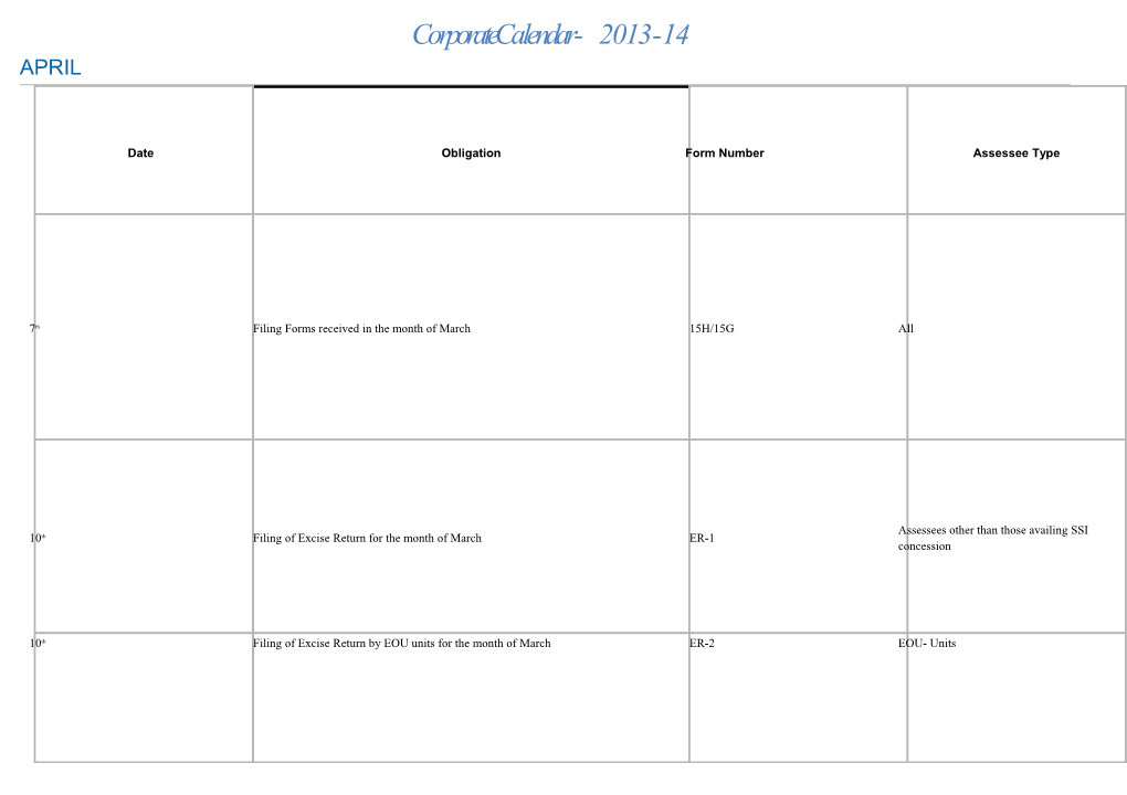 Corporate Calendar - 2013-14