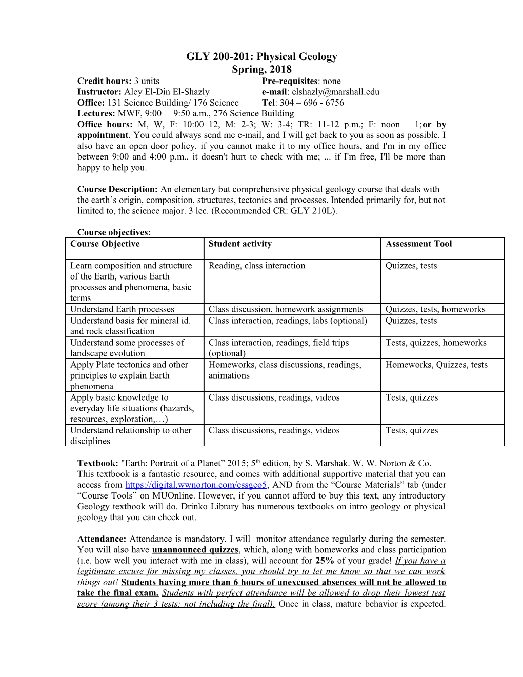 Geol 111: Physical Geology