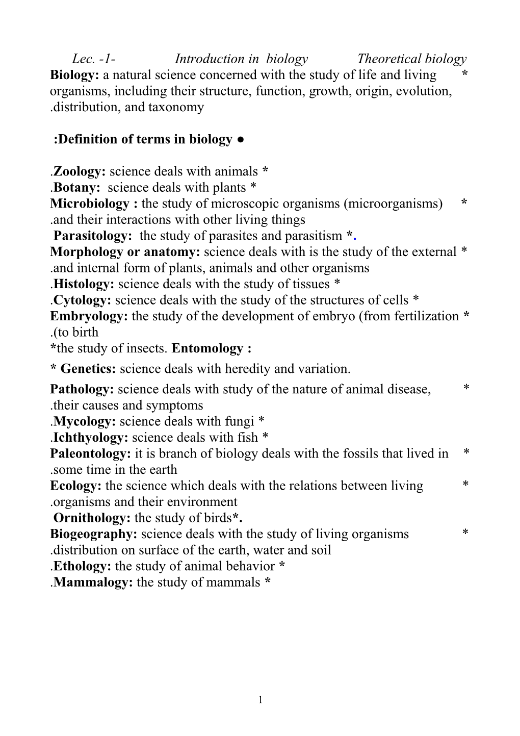 Lec. -1- Introduction in Biology Theoretical Biology