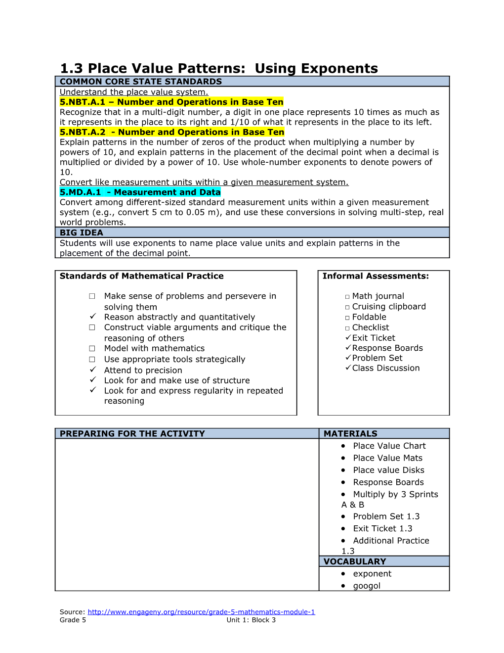 1.3 Place Value Patterns: Using Exponents