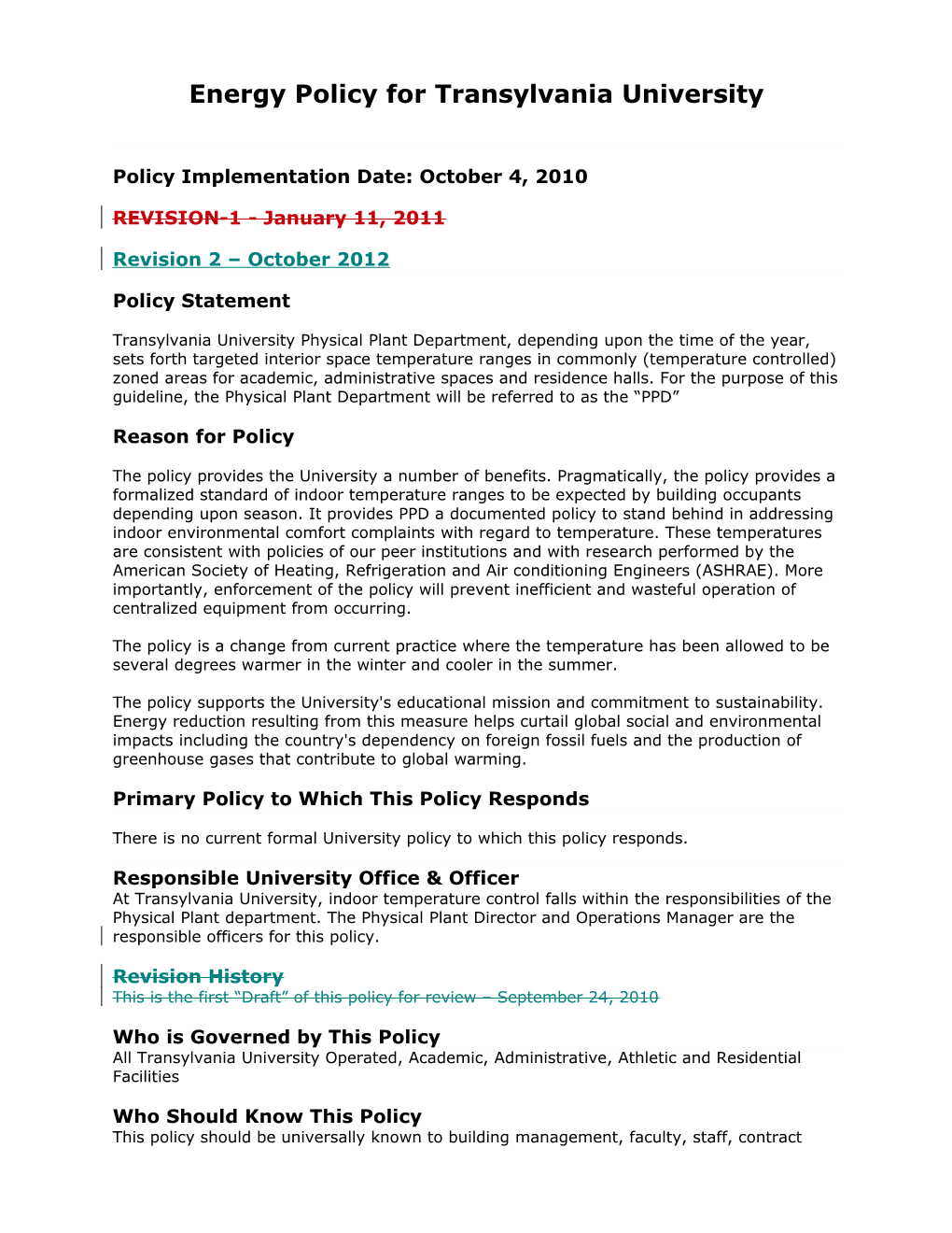 Energy Policy for Transylvania University