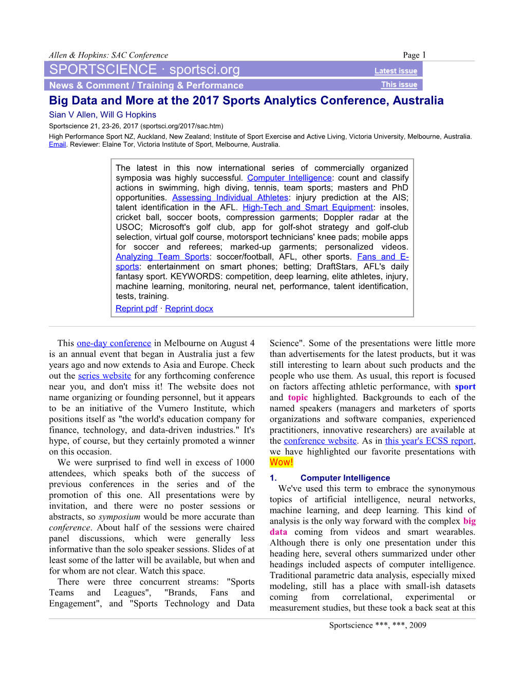 Sports Analytics Conference 2017 Australia