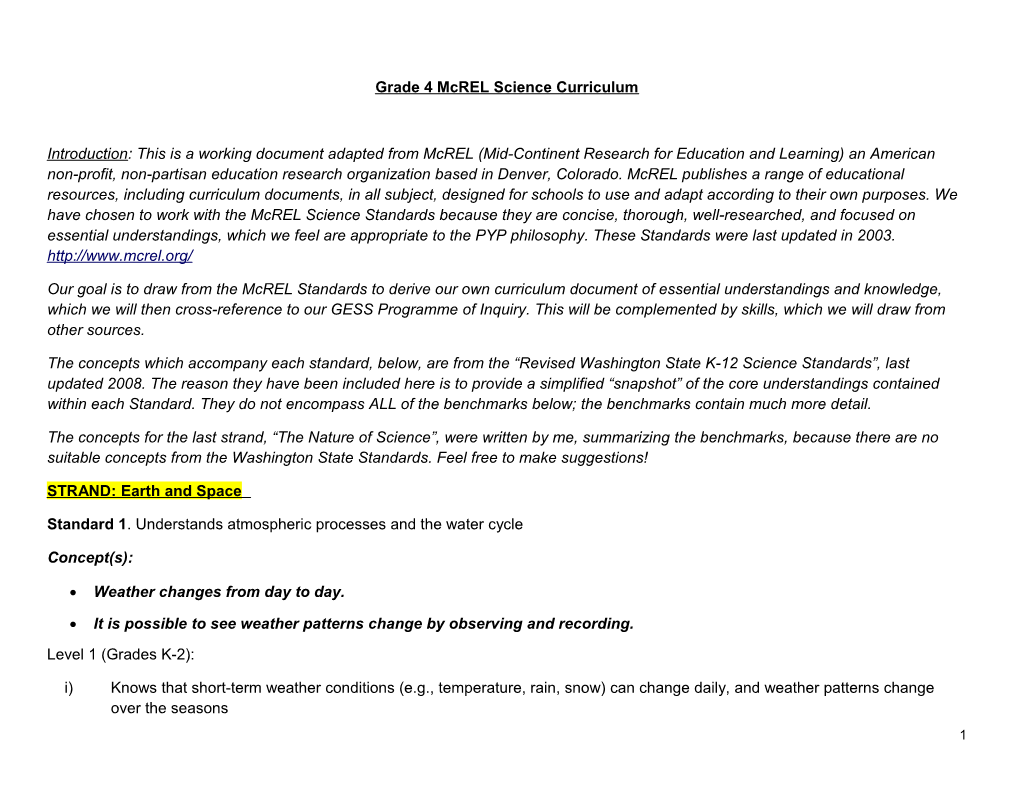 Mcrel Science Curriculum