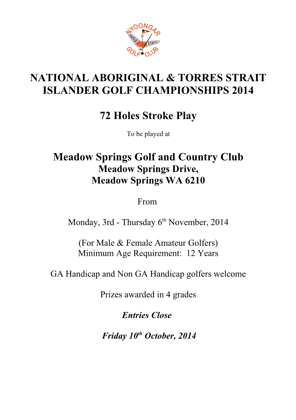 National Aboriginal & Torres Strait Islander Golf Championships 2014