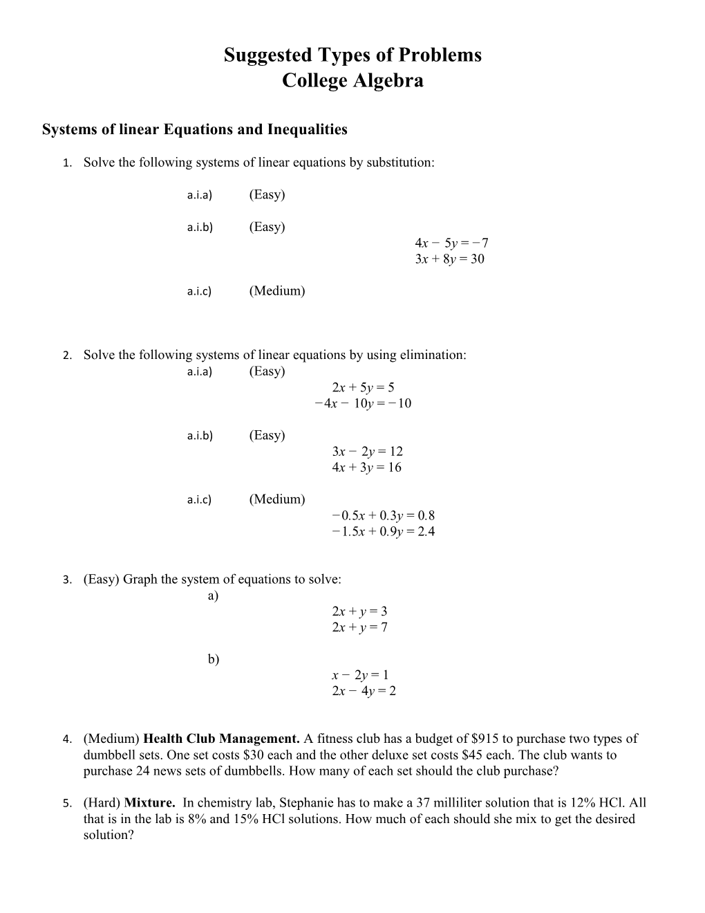 Systems of Linear Equations and Inequalities