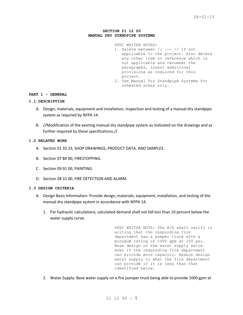 Section 21 12 00 - MANUAL DRY STANDPIPE SYSTEMS