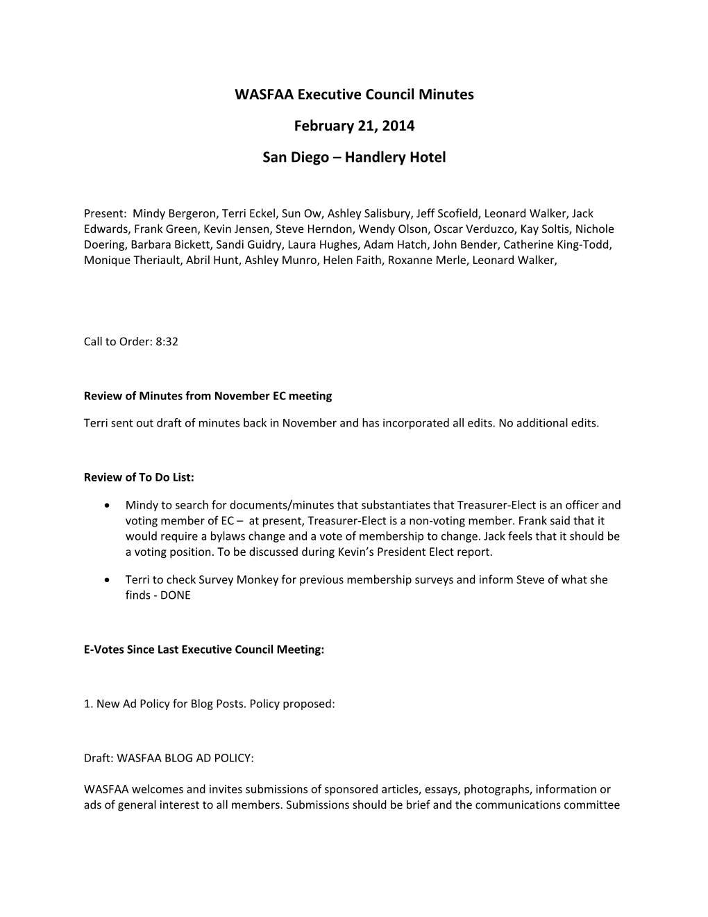 WASFAA Executive Council Minutes