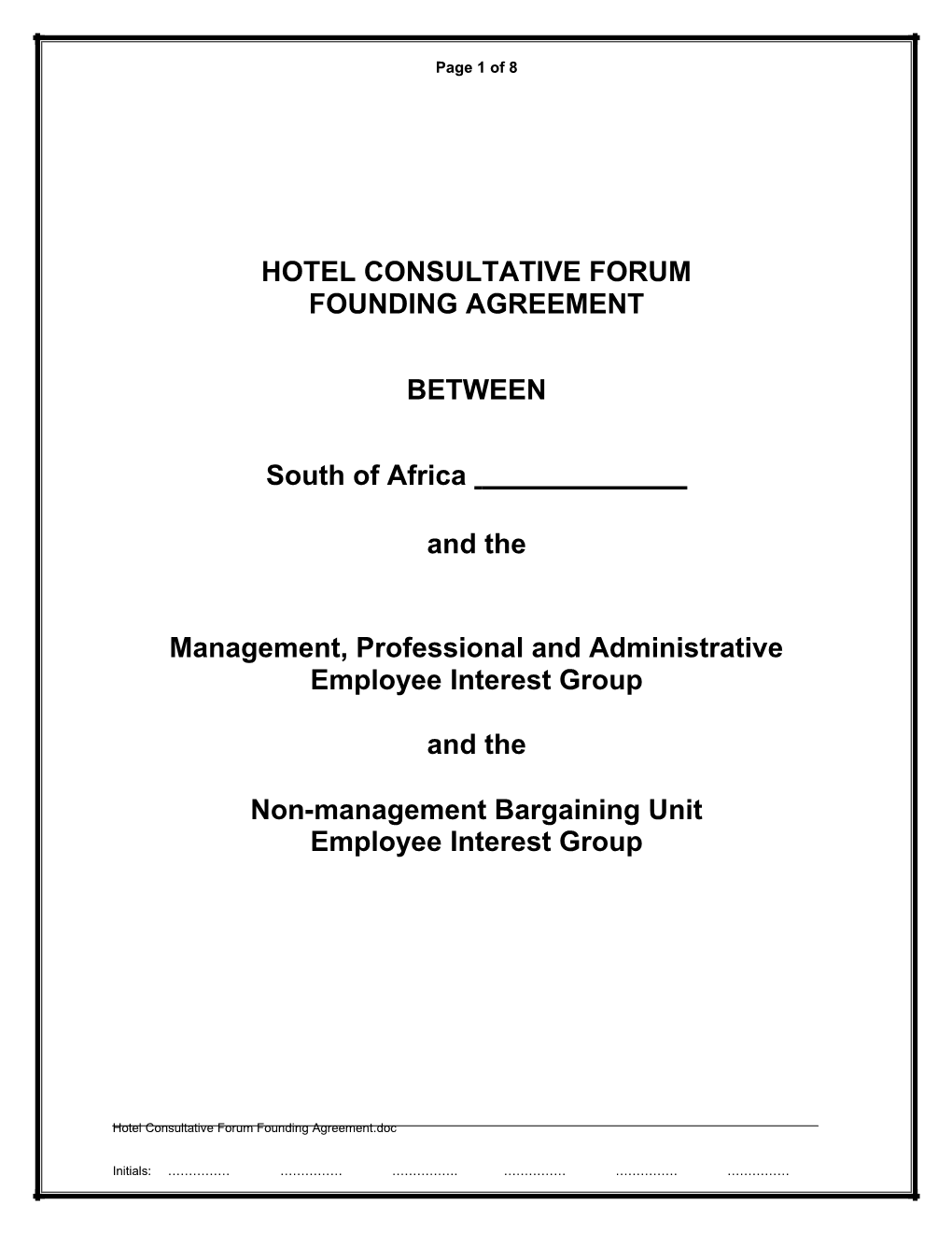Hotel Consultative Forum Founding Agreement