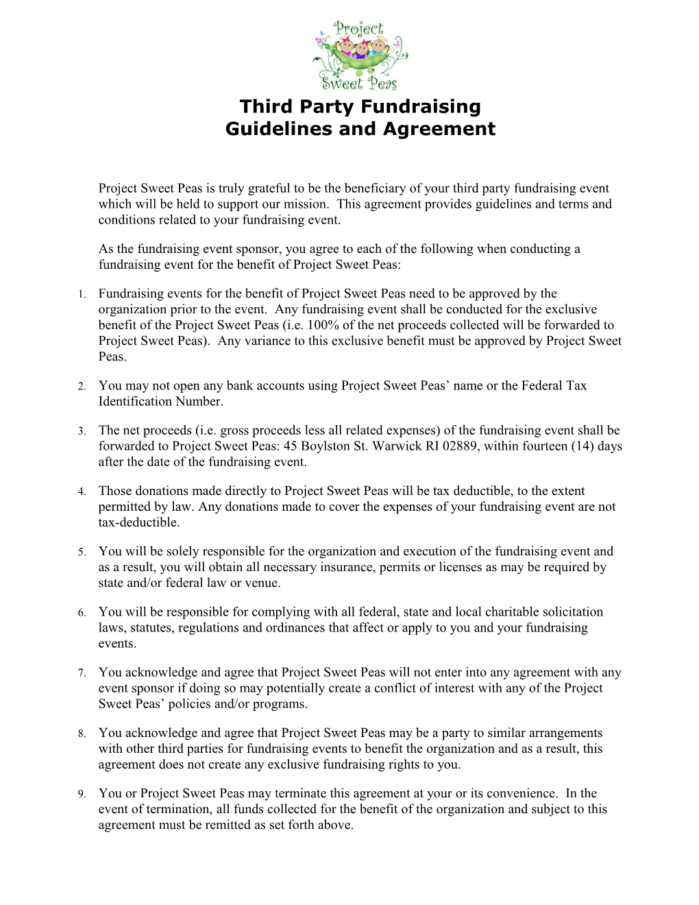 Third Party Fundraising Guidelines and Agreement