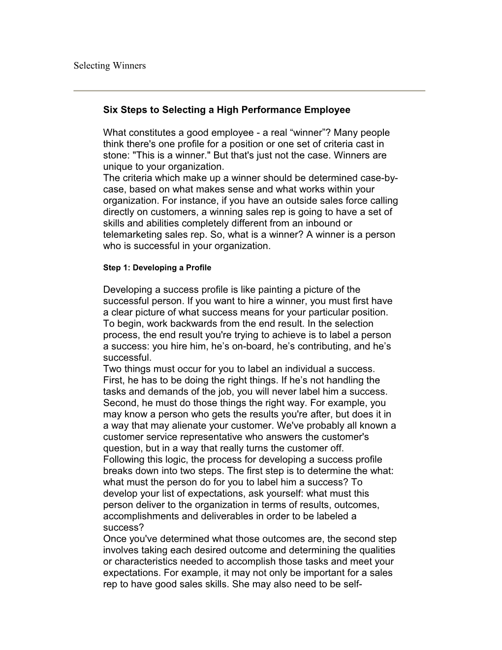 Six Steps to Selecting a High Performance Employee