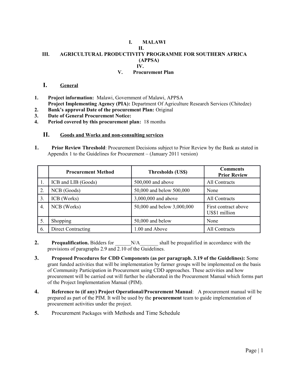 27 5 2016 12 48 7 Malawi - P094183 - APPSA - Approved Original Procurement Plan
