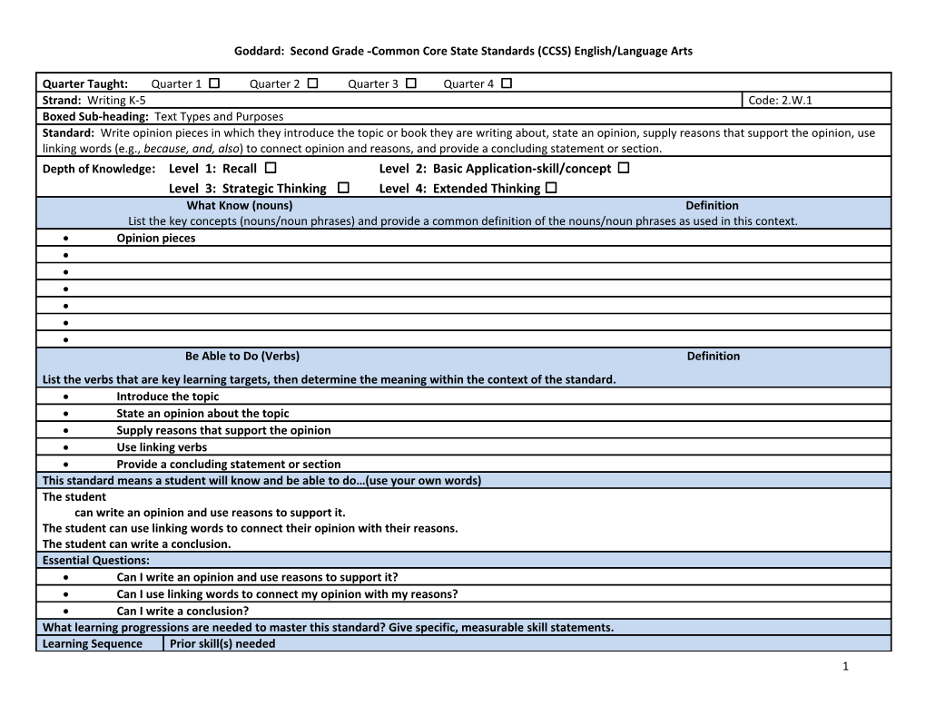 KASCD: Second Grade -Common Core State Standards (CCSS) English/Language Arts