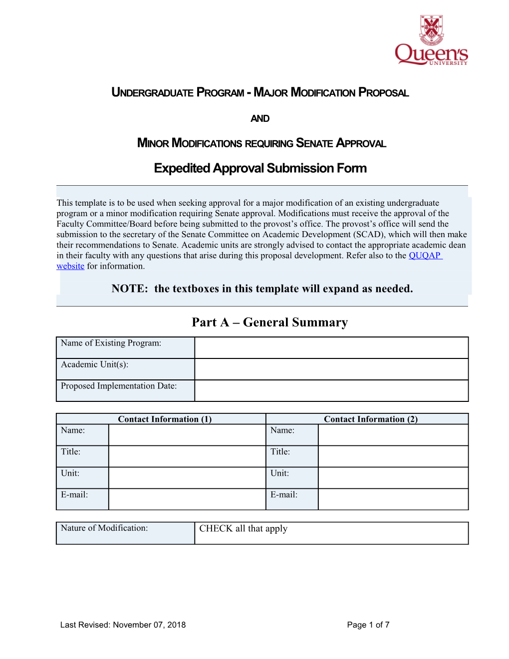 Undergraduate Program - Major Modification Proposal
