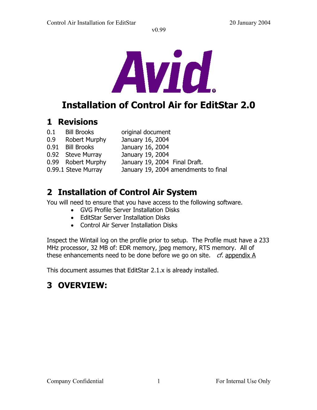 Installation of Control Air for Editstar 2.0