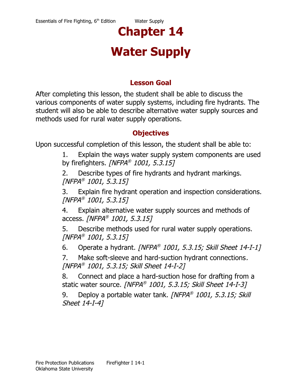 Essentials of Fire Fighting, 6Th Editionwater Supply