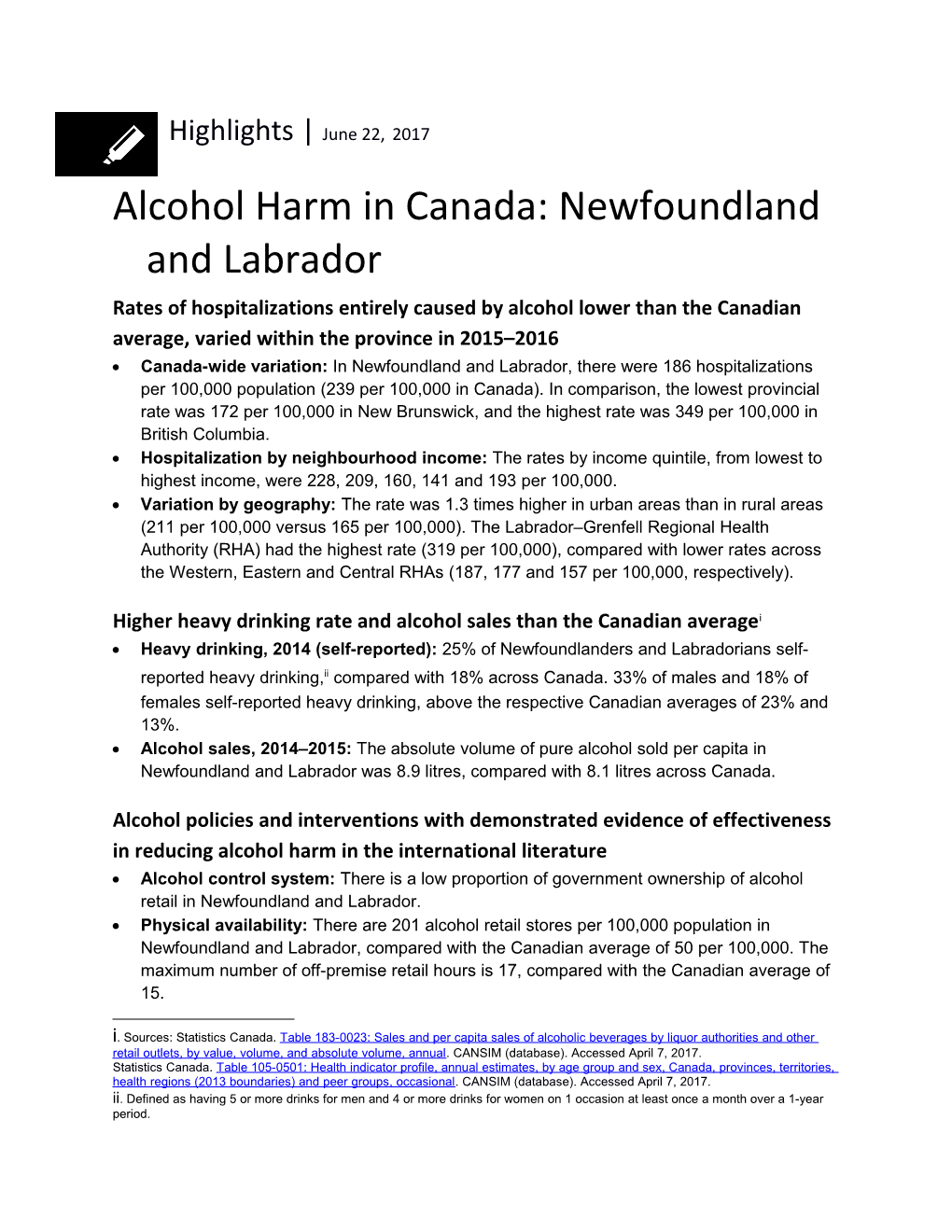 Alcohol Harm in Canada: Newfoundland and Labrador