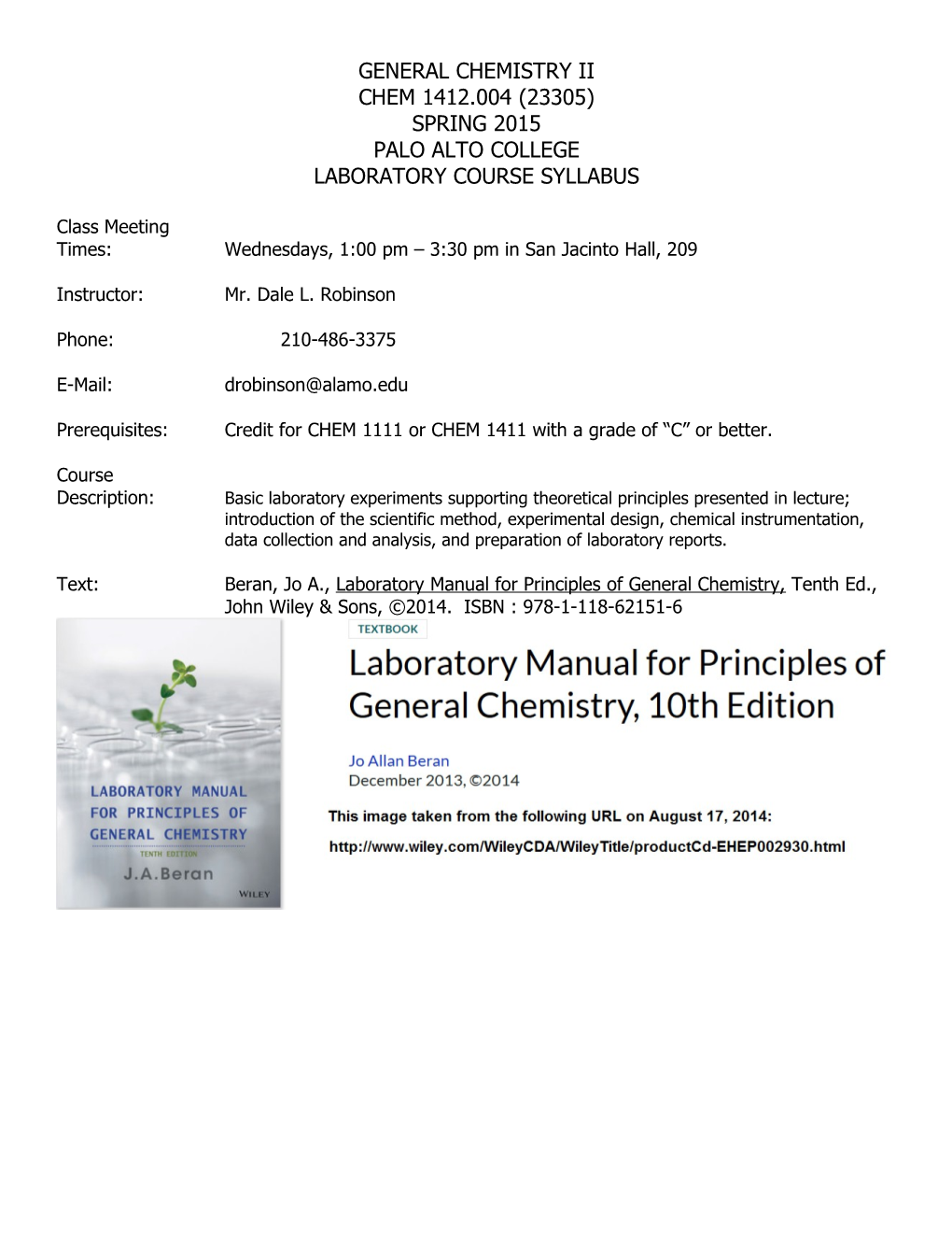 General Chemistry Laboratory I