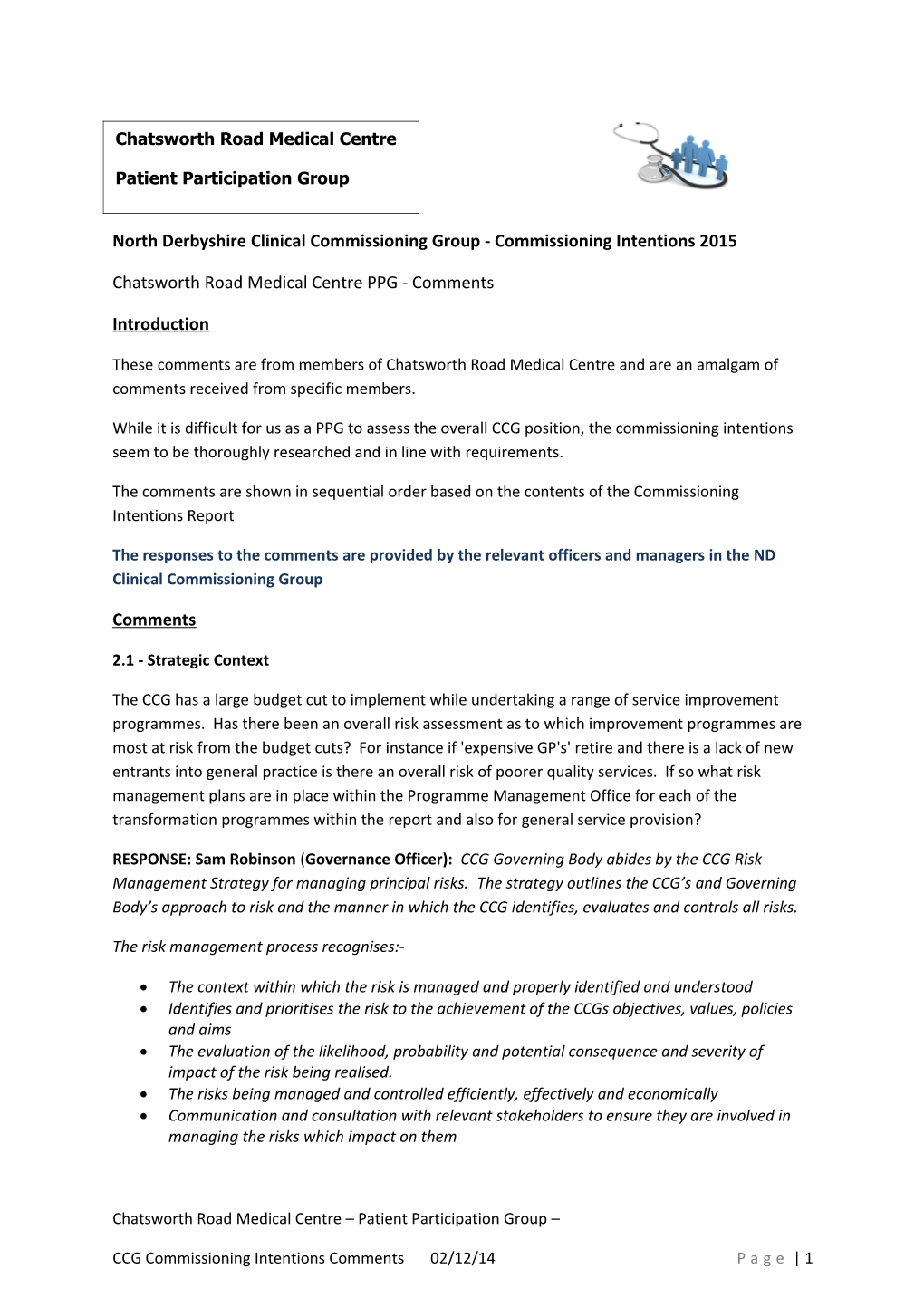 North Derbyshire Clinical Commissioning Group - Commissioning Intentions 2015