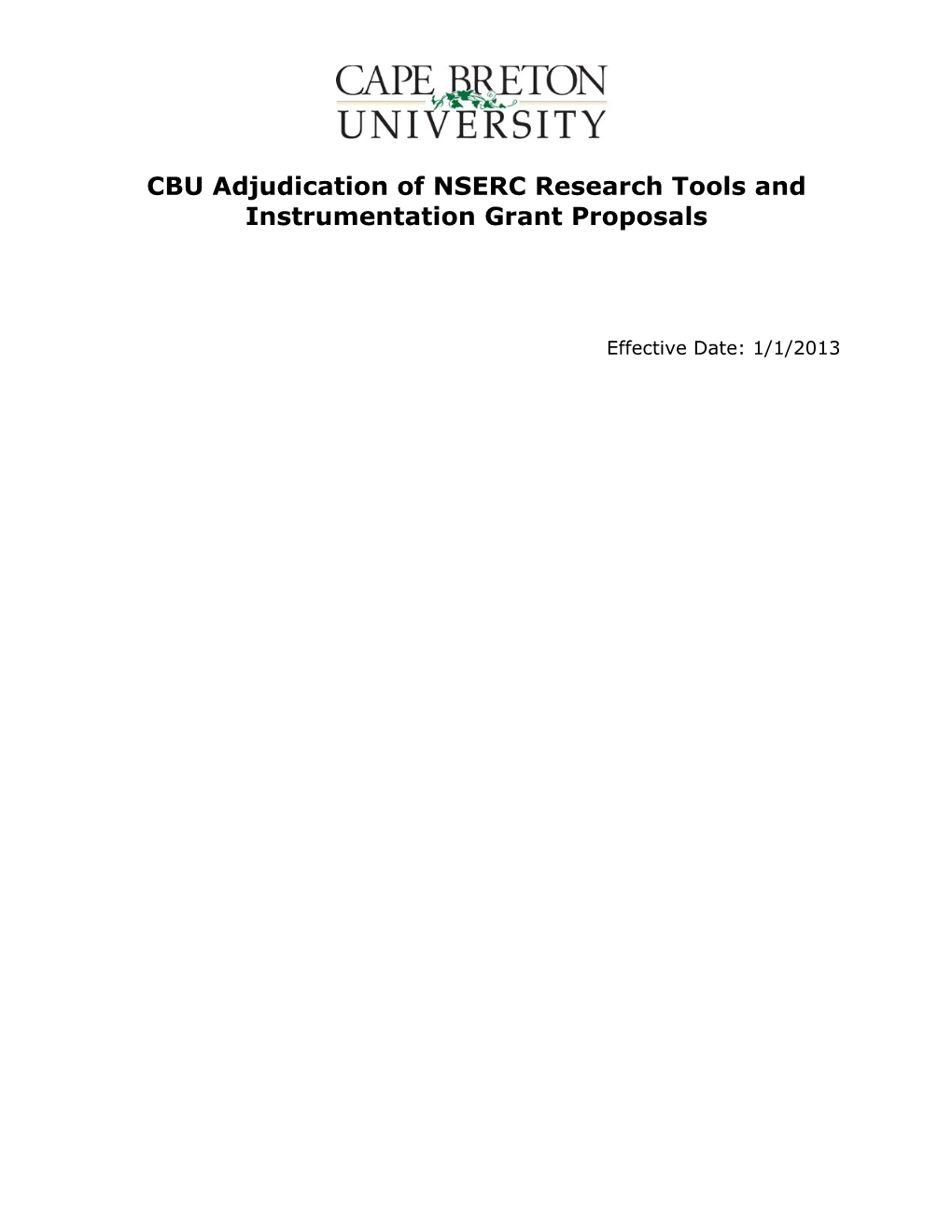 CBU Adjudication of NSERC Research Tools and Instrumentation Grant Proposals
