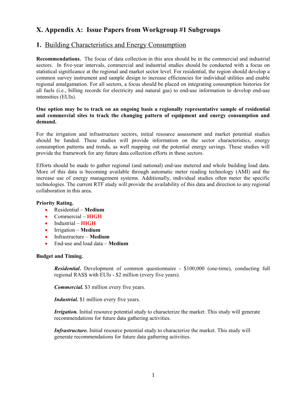 X. Appendix A: Issue Papers from Workgroup #1 Subgroups