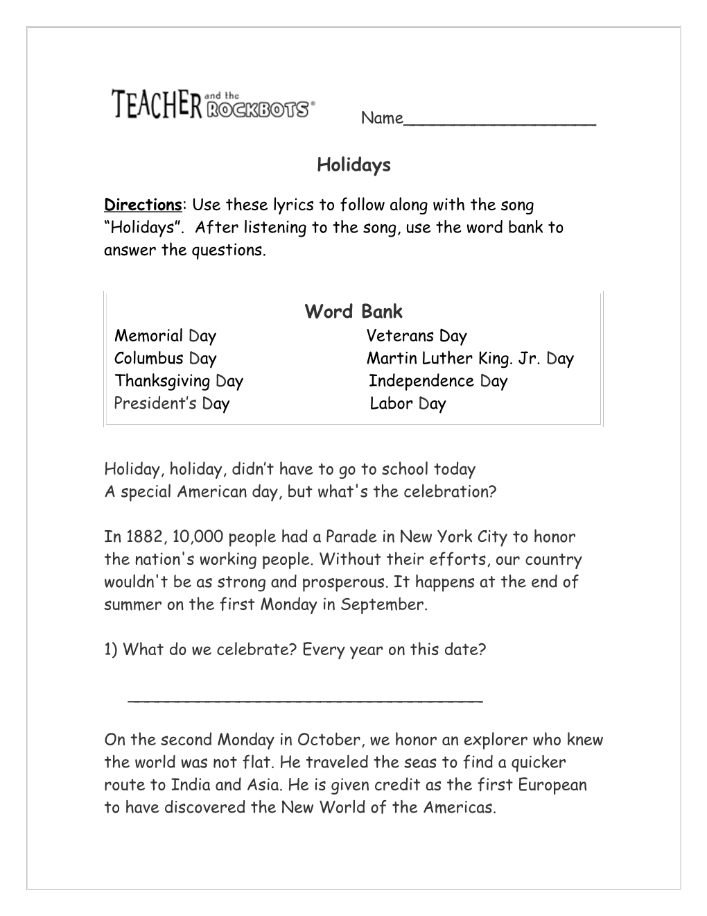 1) What Do We Celebrate? Every Year on This Date?