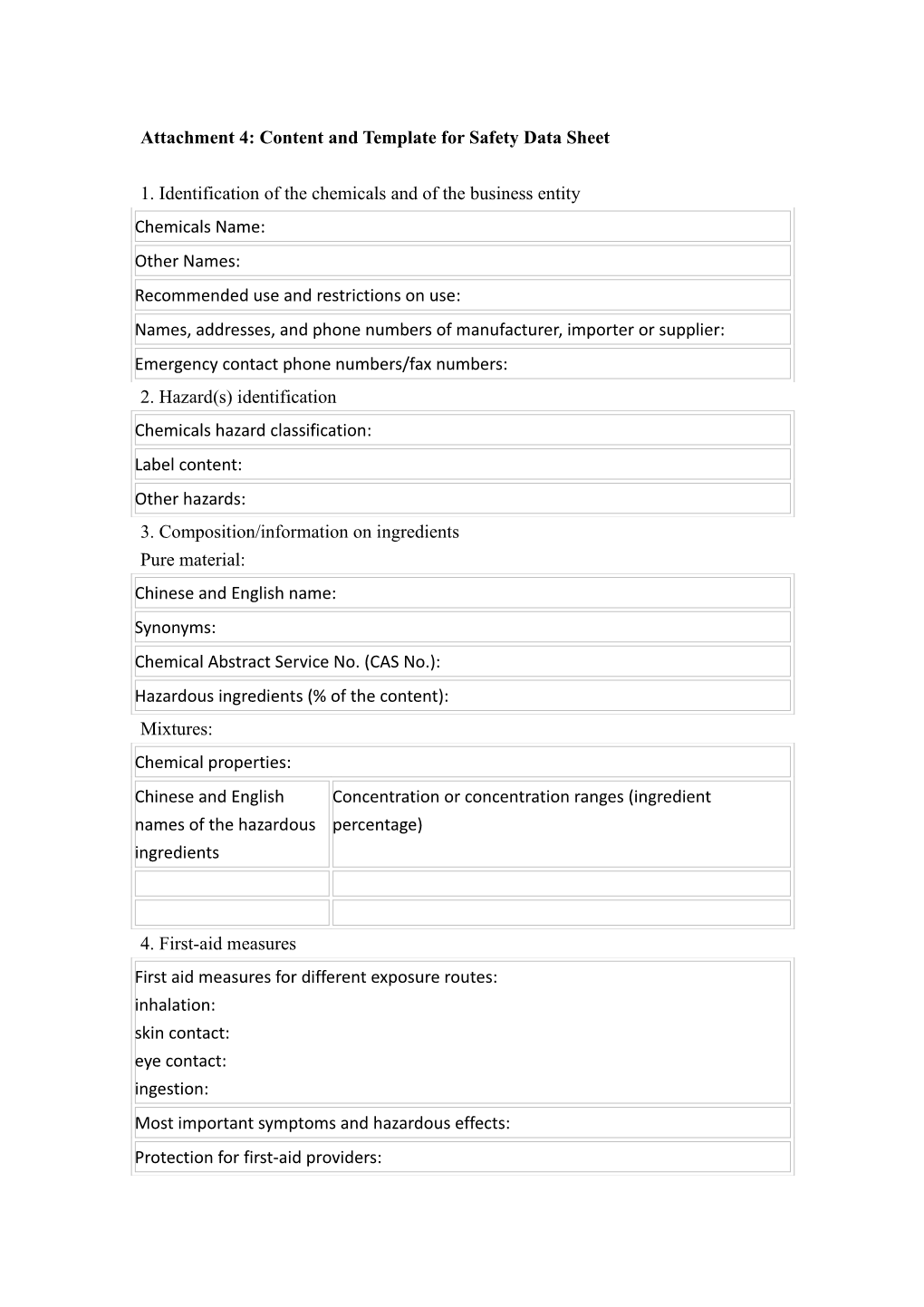 Attachment4: Content and Template for Safety Data Sheet