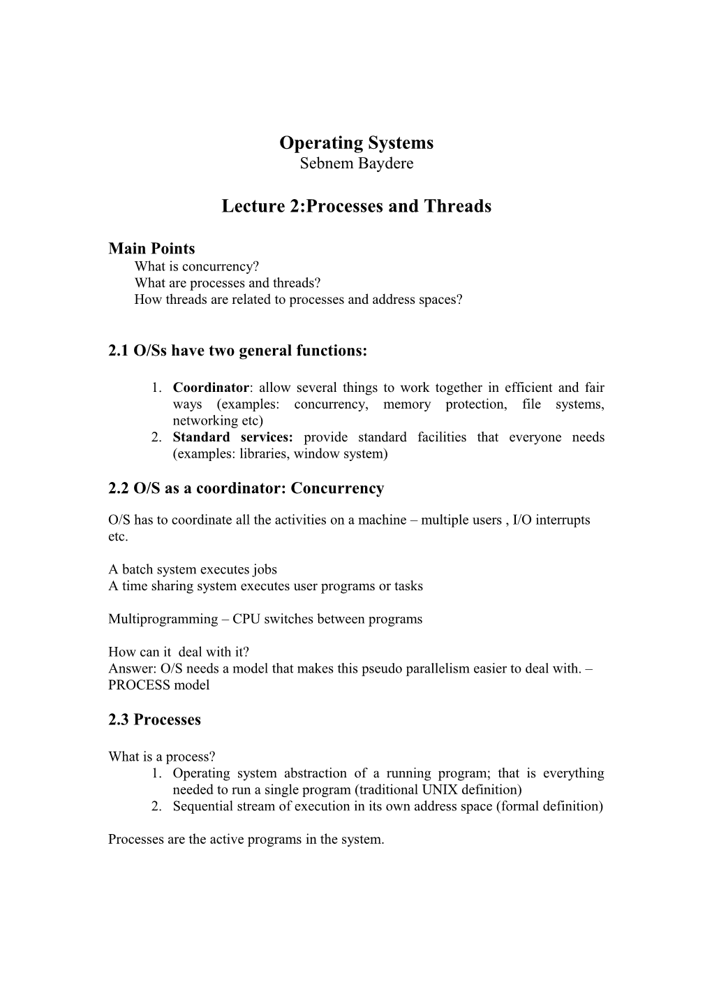 Lecture 2:Processes and Threads