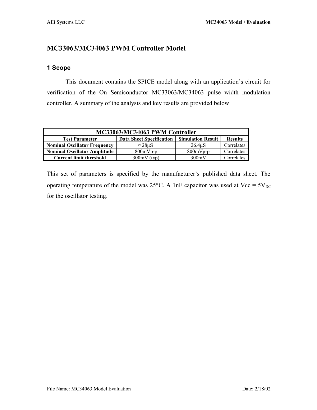 Aei Systems LLC MC34063 Model / Evaluation