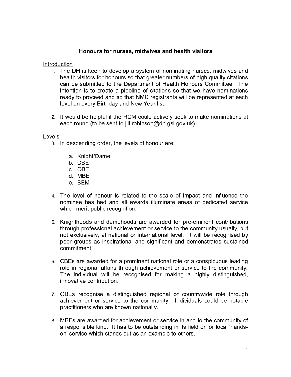 Citations for Consideration at DH Main Committee