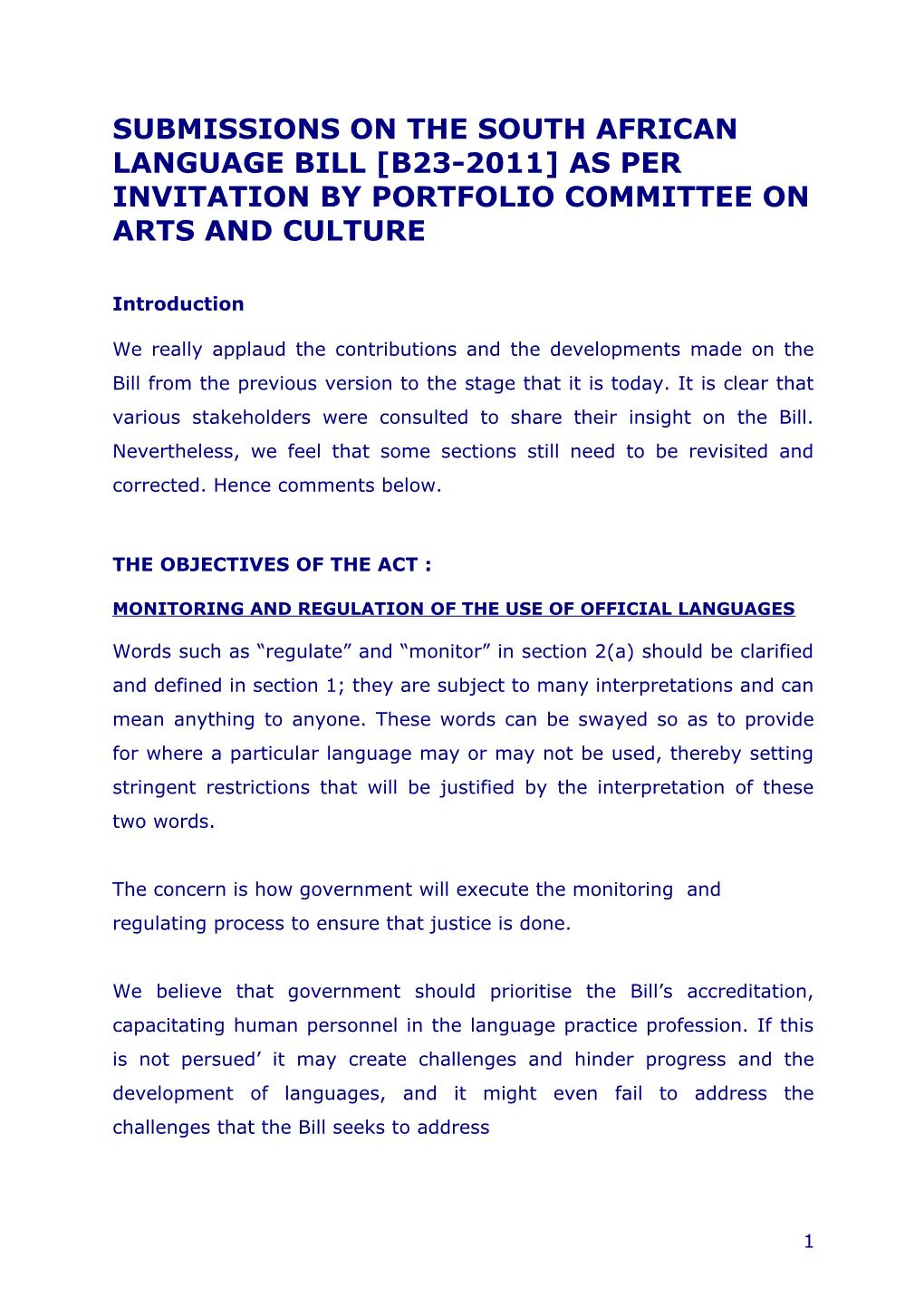 Monitoring and Regulation of the Use of Official Languages