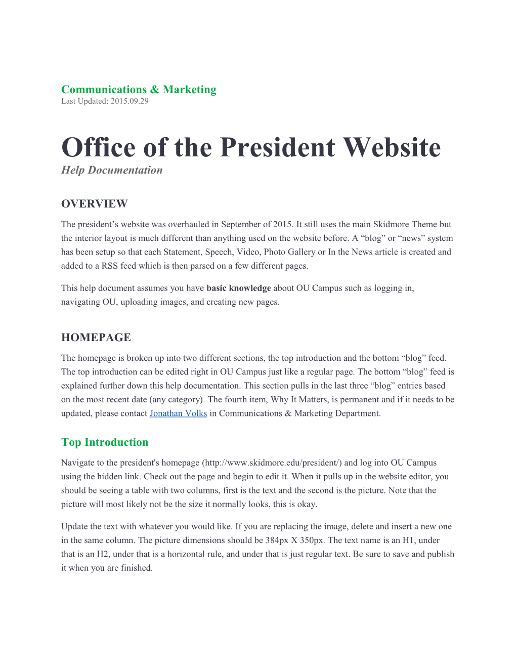 Office of the President Website