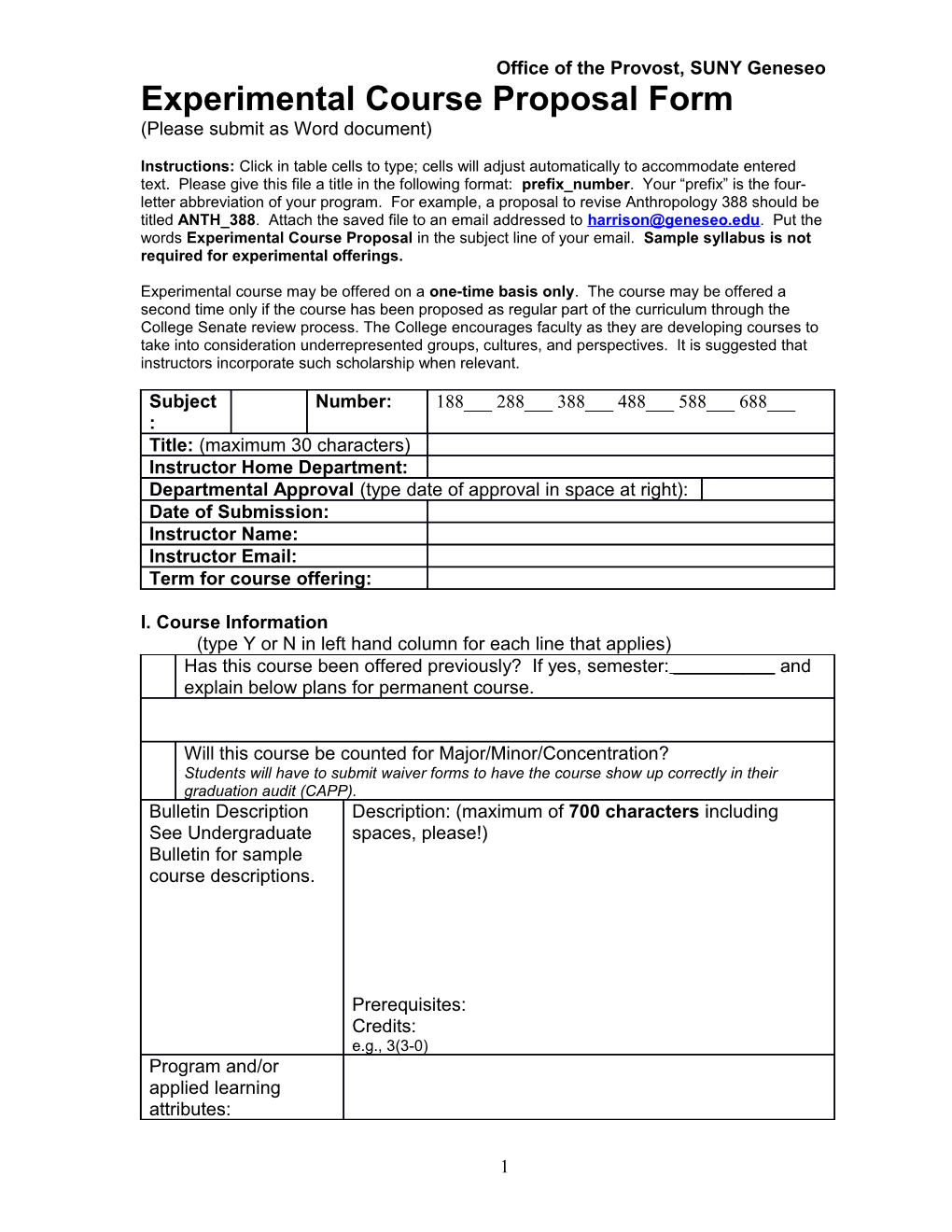 Course Proposal Form (Complete As Word Document)