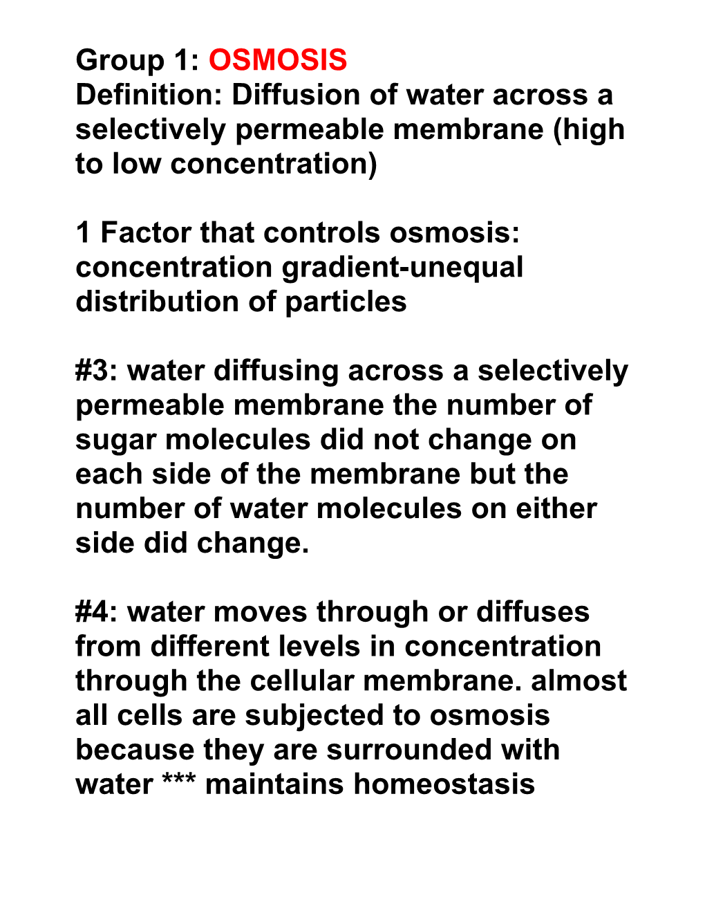 Definition: Diffusion of Water Across a Selectively Permeable Membrane (High to Low