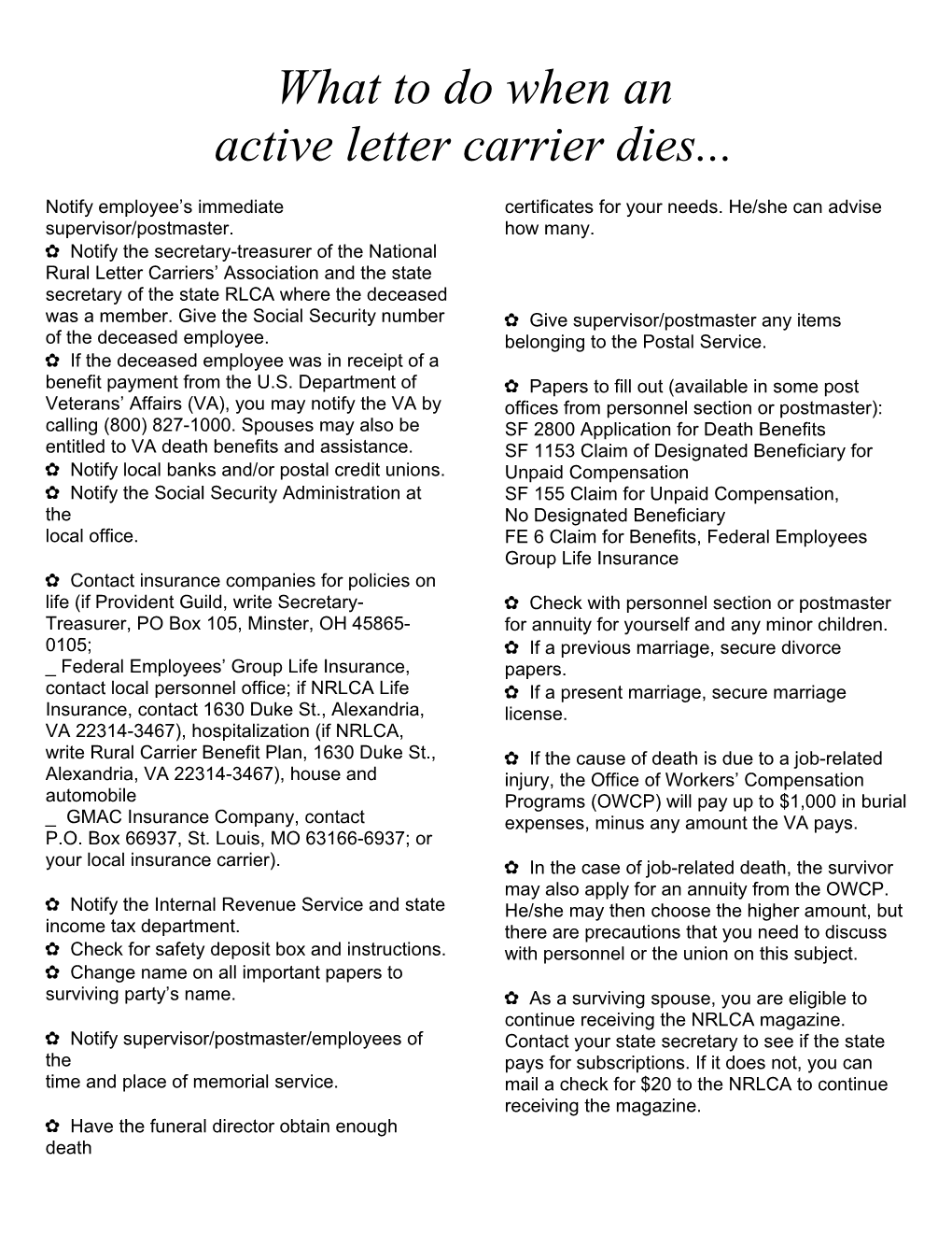 Active Letter Carrier Dies