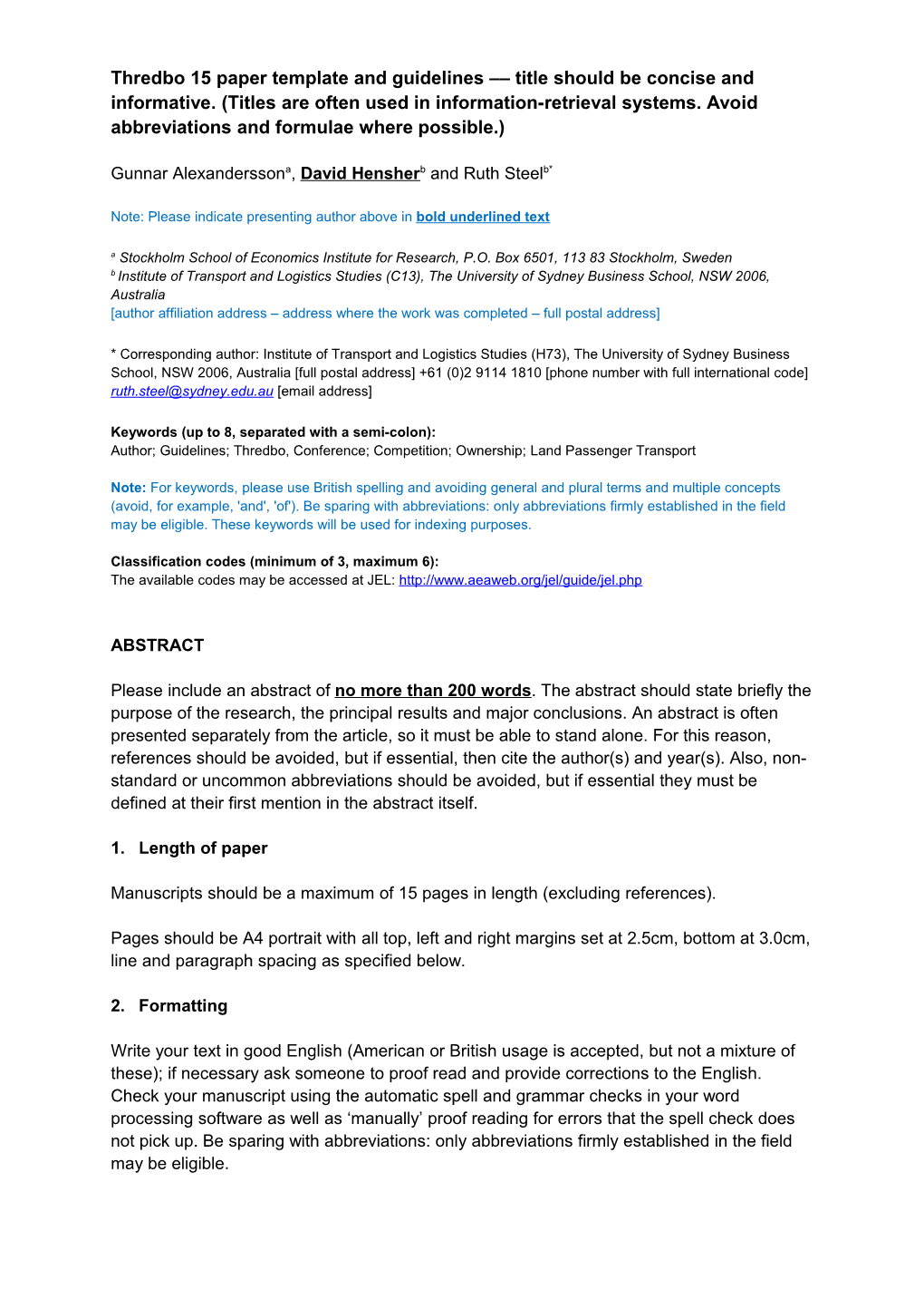 Thredbo 15 Paper Template and Guidelines