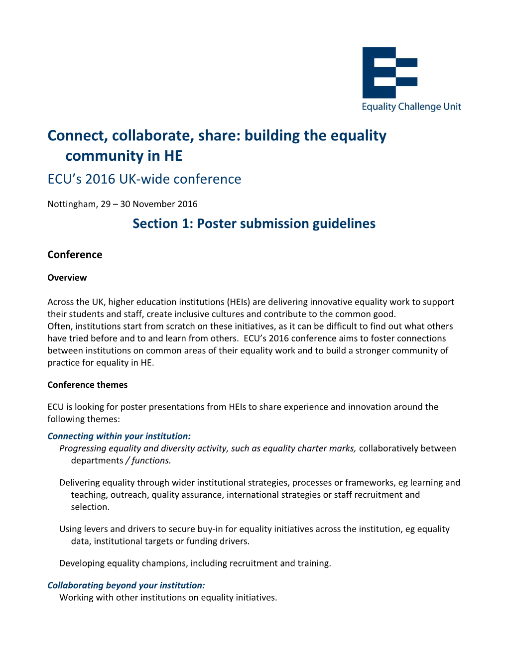 Connect, Collaborate, Share: Building the Equality Community in HE