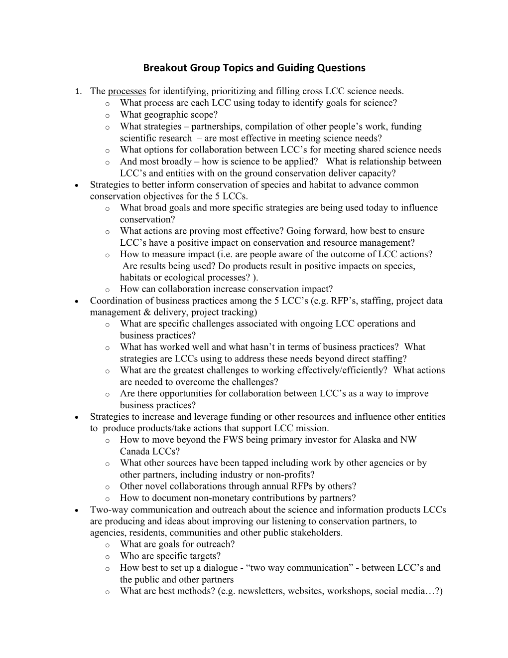 Breakout Group Topics and Guiding Questions