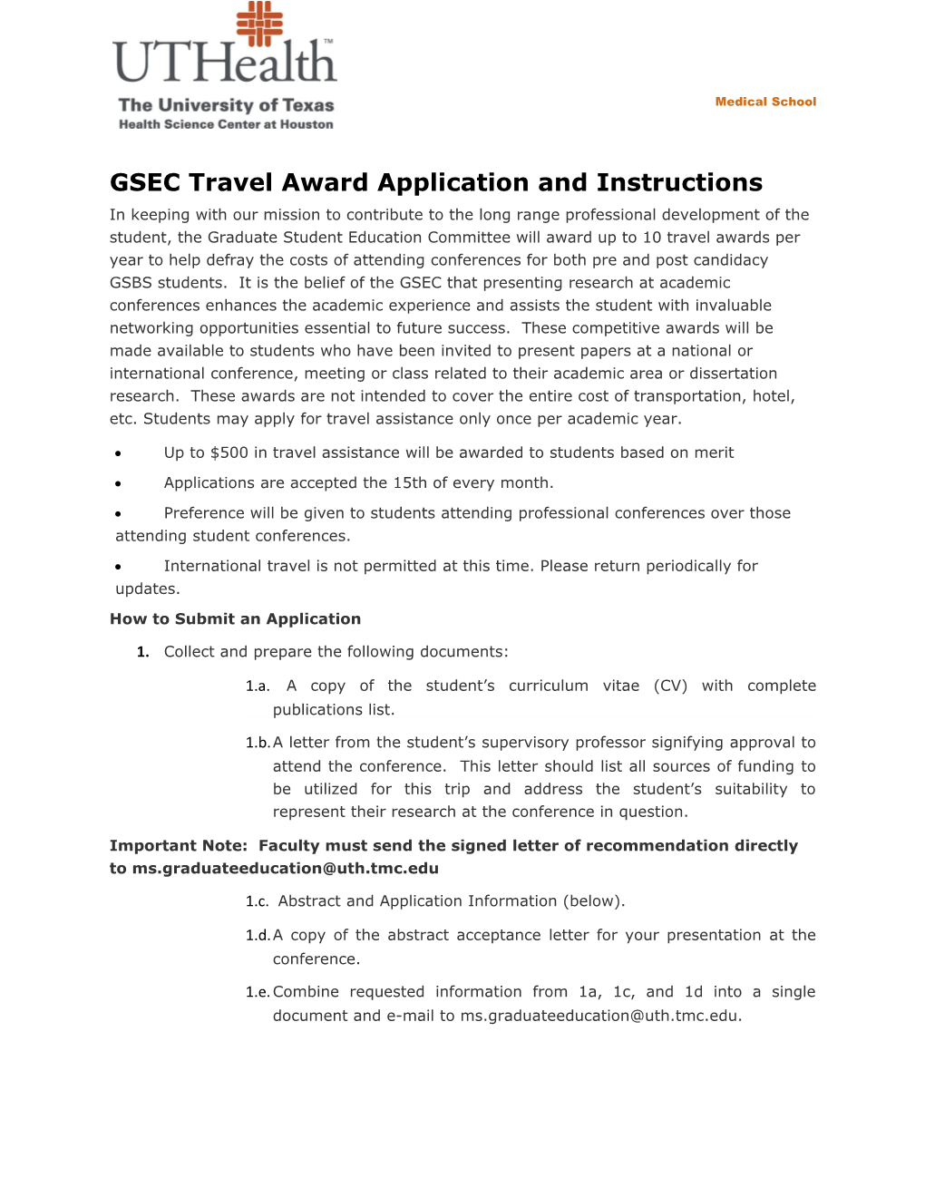 GSEC Travel Award Application and Instructions