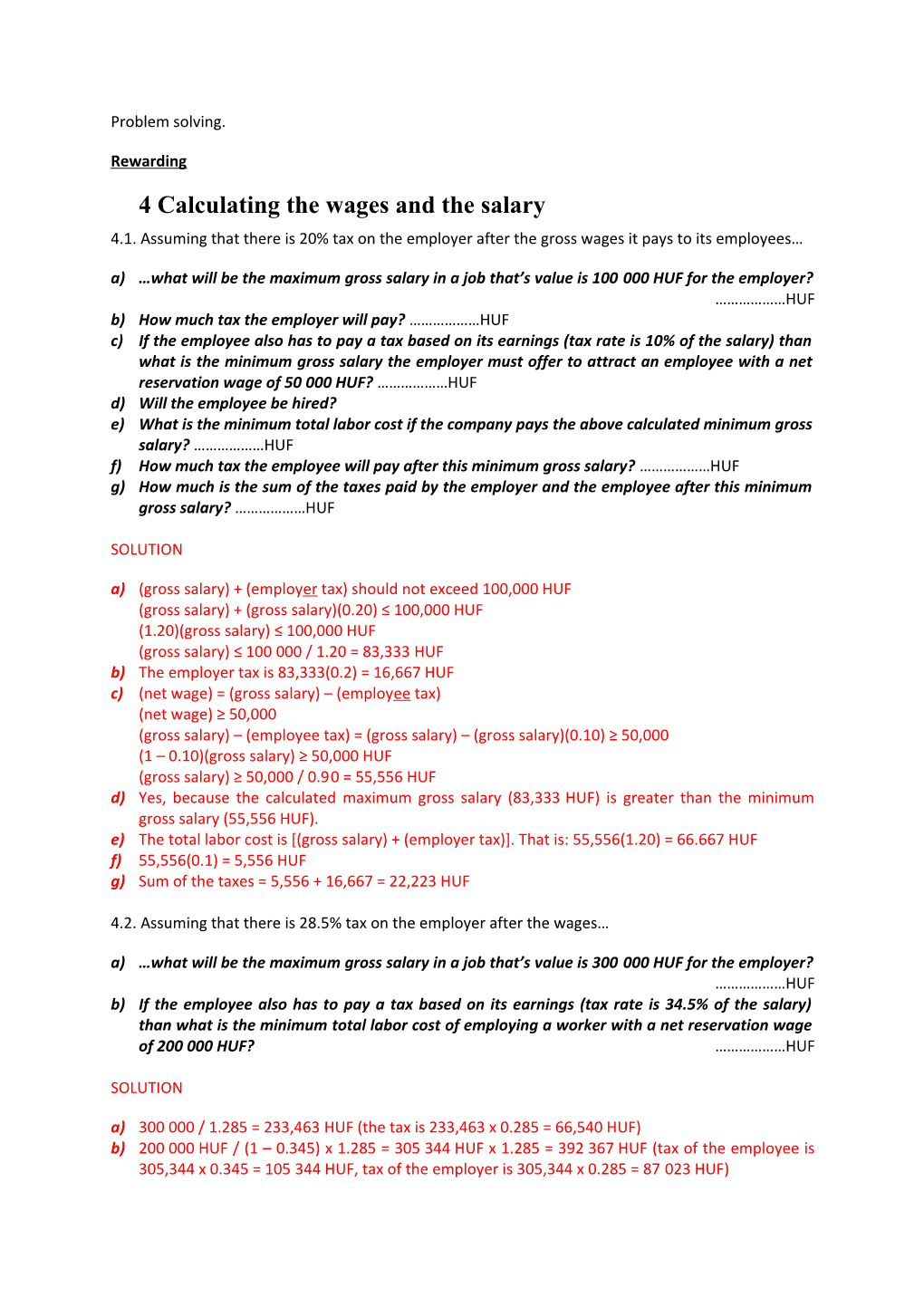 4 Calculating the Wages and the Salary