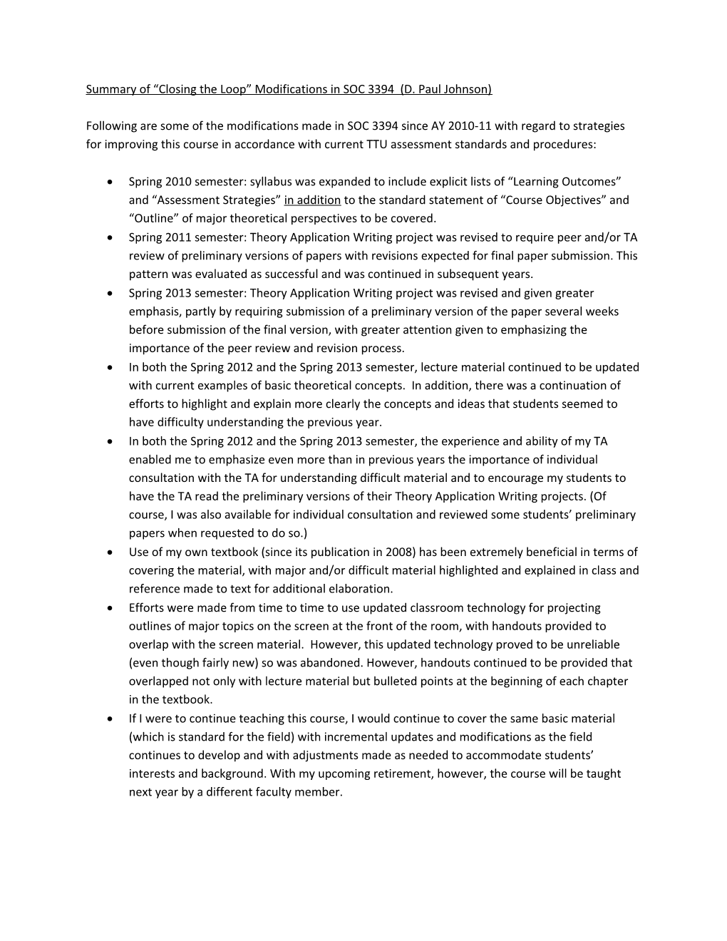 Summary of Closing the Loop Modifications in SOC 3394 (D. Paul Johnson)