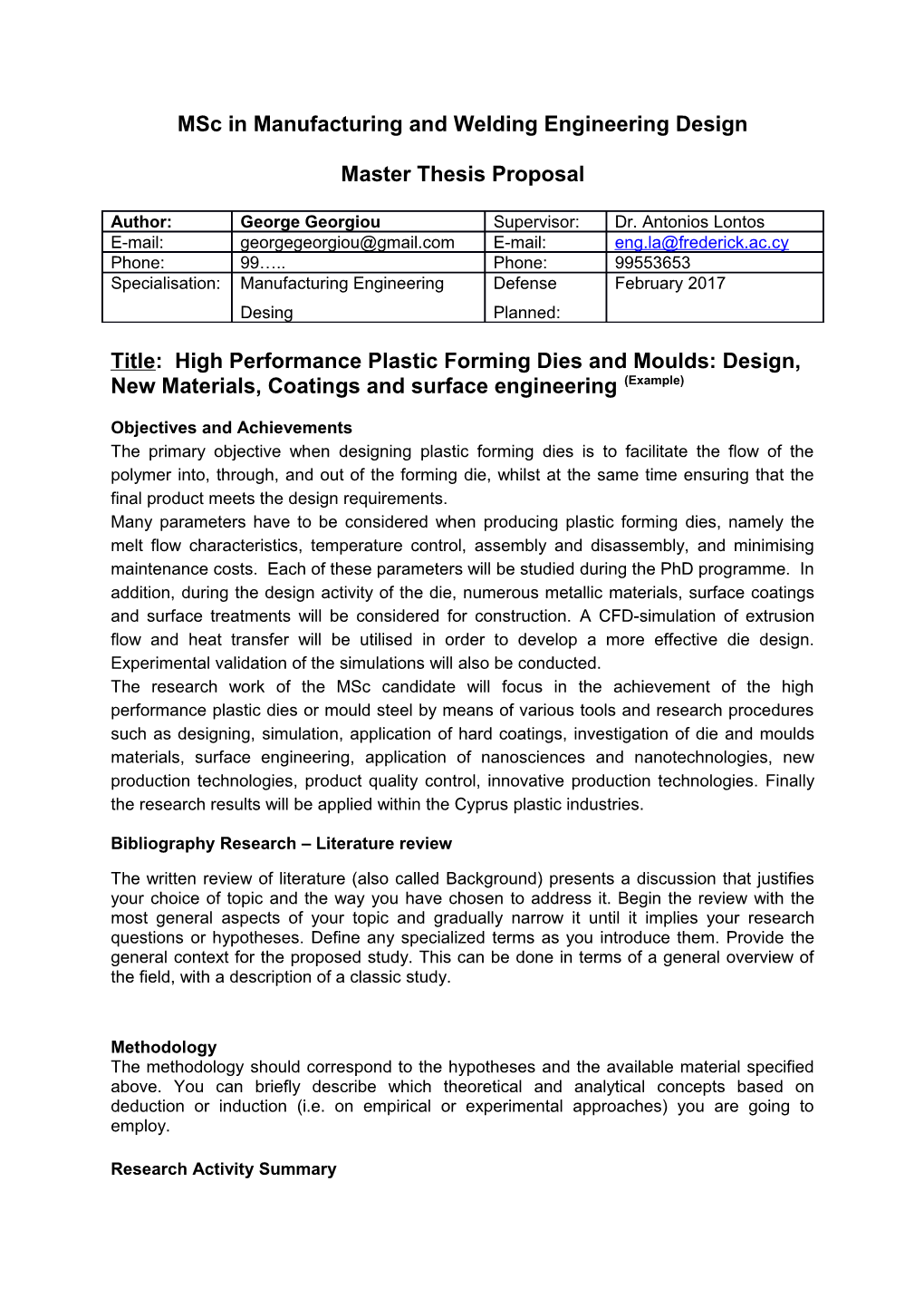 Msc in Manufacturing and Welding Engineering Design