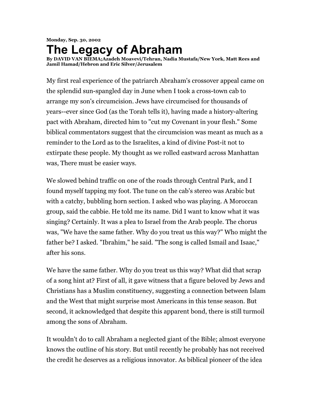 The Legacy of Abraham